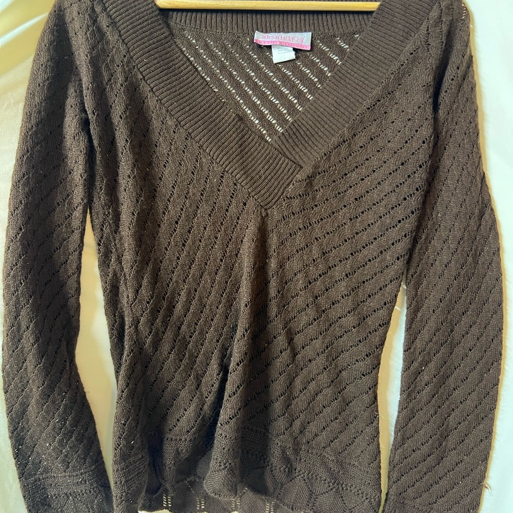 Absolutely Brown V-Neck Sweater with Textured Knit